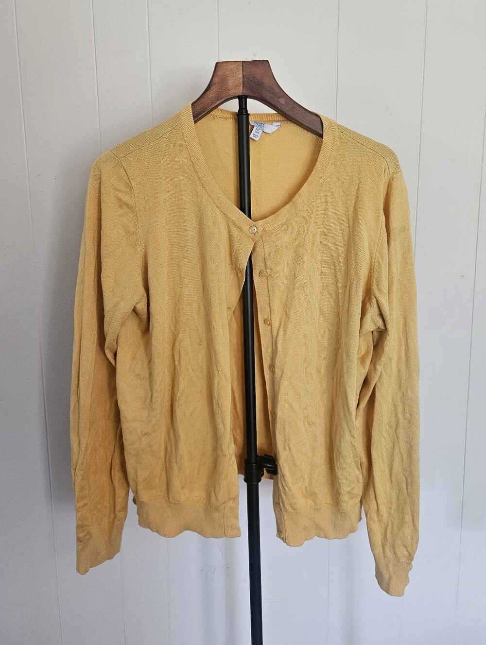 Time And Tru Mustard Yellow Women's Cardigan Sweater Stained